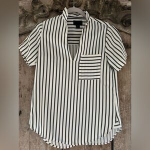 JCrew 100% silk cream and black striped blouse, size 00.